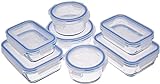 Amazon Basics - Recipientes de cristal para alimentos, con cierre 14 piezas (7 envases + 7 tapas), sin BPA